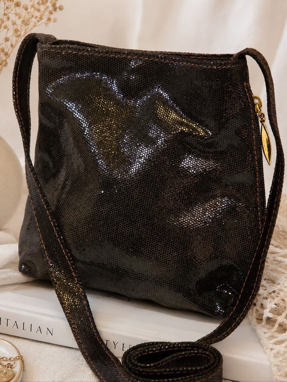 Vintage Italian Split Leather Crossbody Bag
